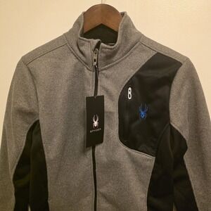 Spyder Fleece Jacket Full Zip in Gray and Black Youth Size XL Logo Pockets
